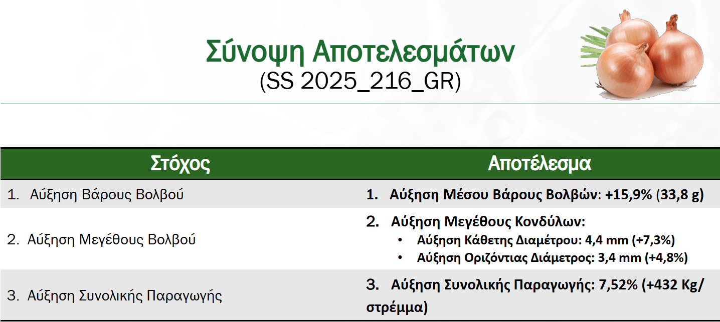 Σύνοψη Αποτελεσμάτων​ - Καλλιέργεια Κρεμμυδιού
